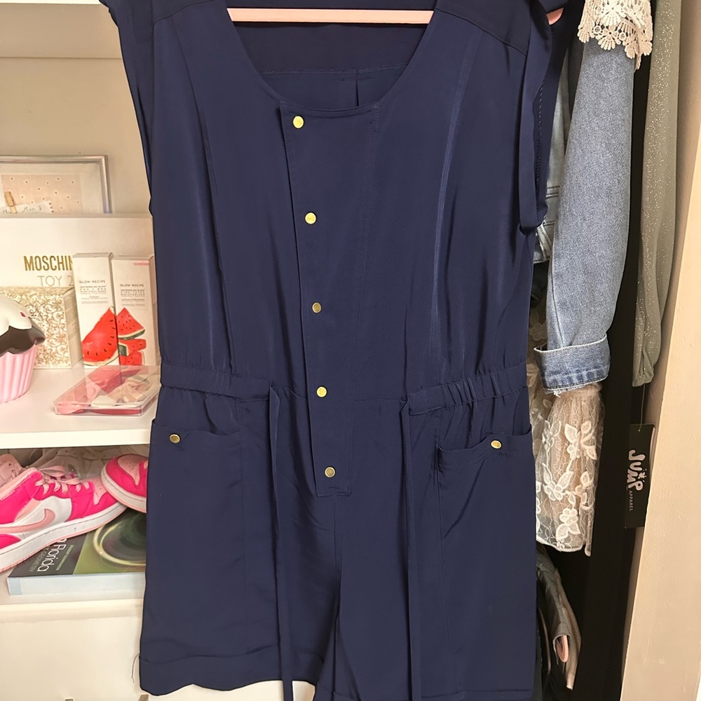 New York & Company Blue Buttoned Tie Front Sundress - Picture 4 of 4
